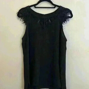 41 Hawthorn Black Sleeveless Blouse Top with Crochet Detail Size M